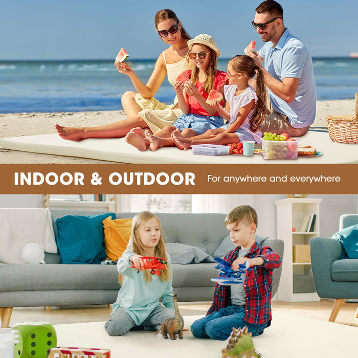 Kids Play Mat Baby Crawling Soft Leather Cover Plush Foam Padding Beige