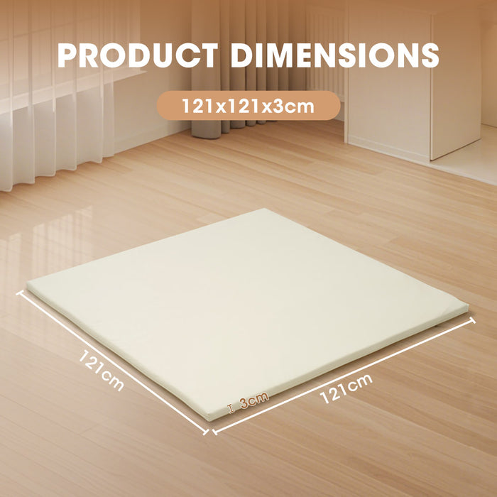 Kids Play Mat Baby Crawling Soft Leather Cover Plush Foam Padding Beige
