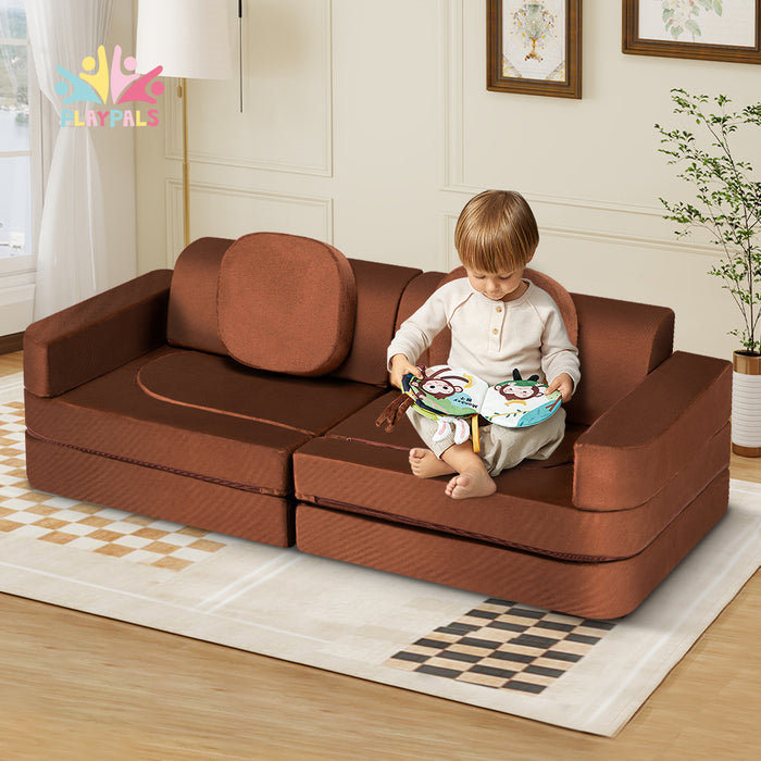 12Pcs Modular Kids Play Sofa Couch Inspiring Child Creativity Brown
