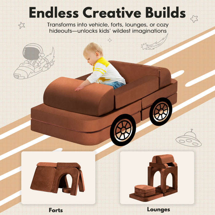 12Pcs Modular Kids Play Sofa Couch Inspiring Child Creativity Brown