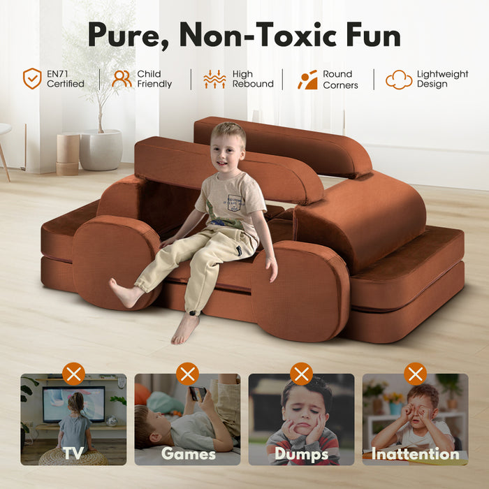 12Pcs Modular Kids Play Sofa Couch Inspiring Child Creativity Brown