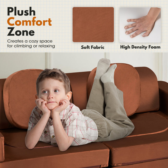 12Pcs Modular Kids Play Sofa Couch Inspiring Child Creativity Brown