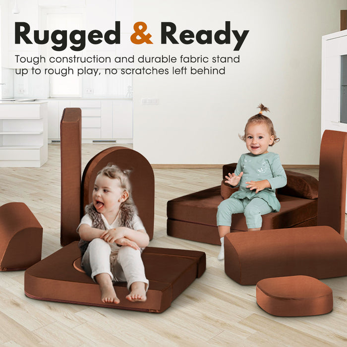 12Pcs Modular Kids Play Sofa Couch Inspiring Child Creativity Brown
