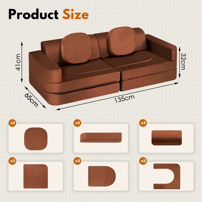 12Pcs Modular Kids Play Sofa Couch Inspiring Child Creativity Brown