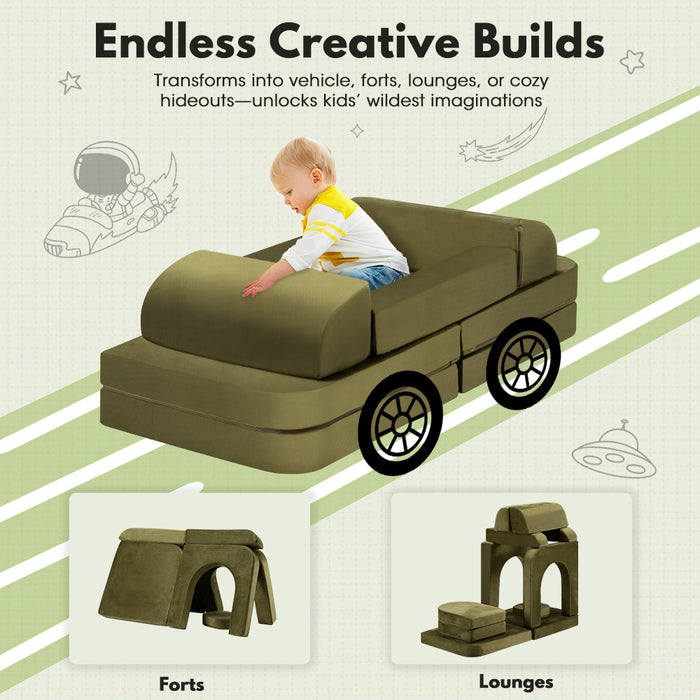 12Pcs Modular Kids Play Couch Inspiring Child Creativity Dark Green