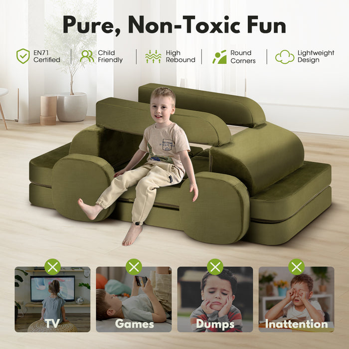 12Pcs Modular Kids Play Couch Inspiring Child Creativity Dark Green