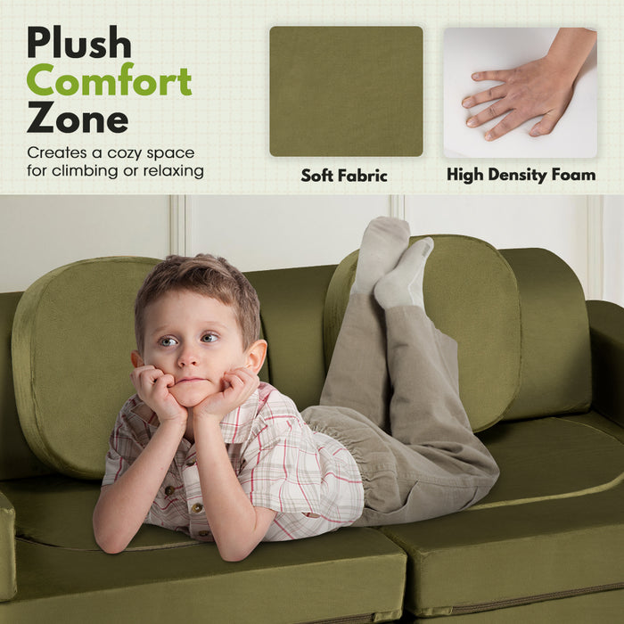 12Pcs Modular Kids Play Couch Inspiring Child Creativity Dark Green