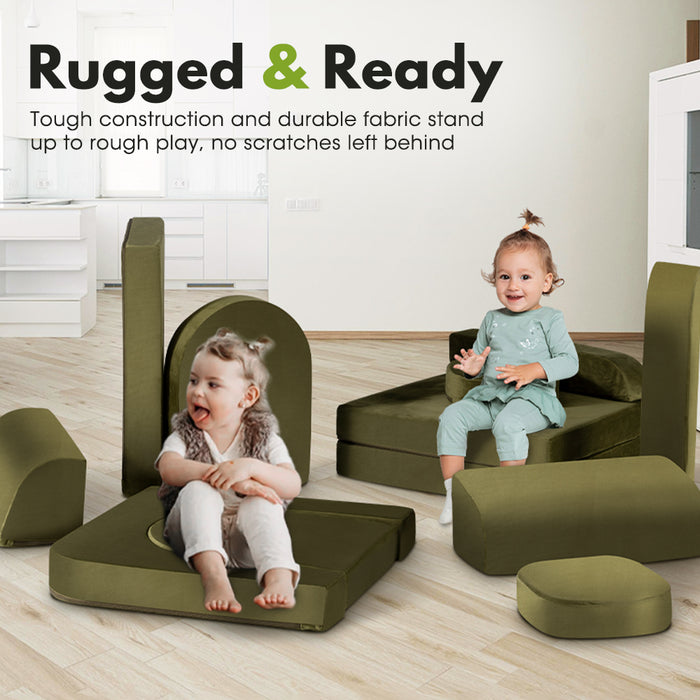 12Pcs Modular Kids Play Couch Inspiring Child Creativity Dark Green