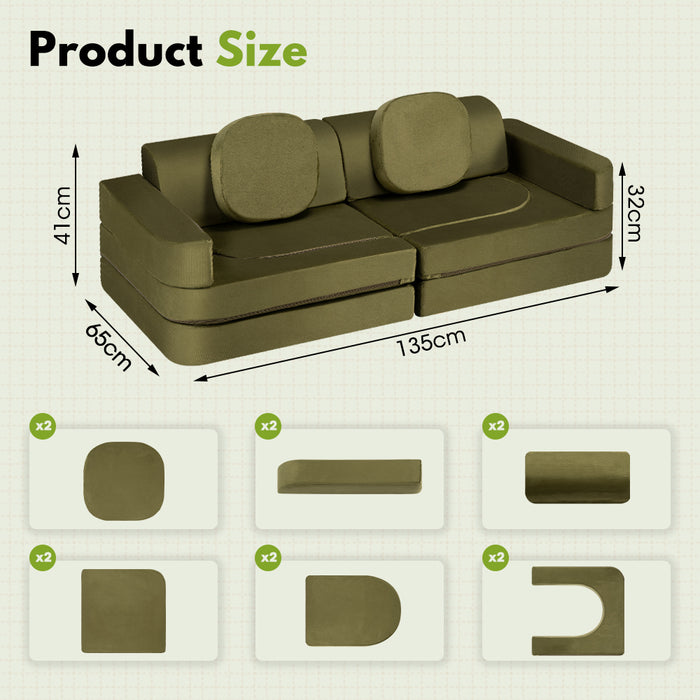 12Pcs Modular Kids Play Couch Inspiring Child Creativity Dark Green