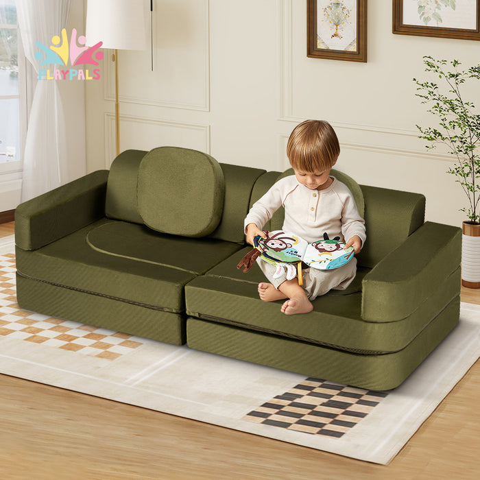 12Pcs Modular Kids Play Couch Inspiring Child Creativity Dark Green