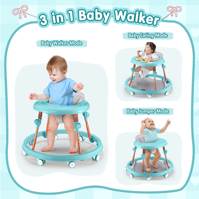 3-In-1 Baby Walker Adjustable Stroller Kids Ride On Toy Black Mint