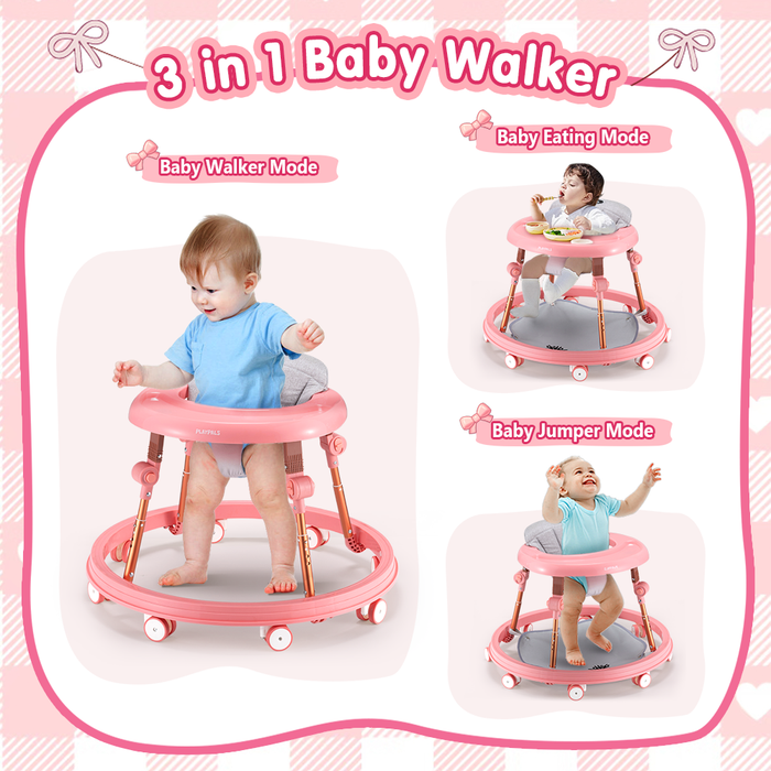 3-In-1 Baby Walker Adjustable Stroller Kids Ride On Toy Pink