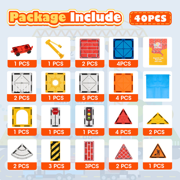 60Pcs Kids Magnetic Tiles Road Set City Building Toys Child Gift