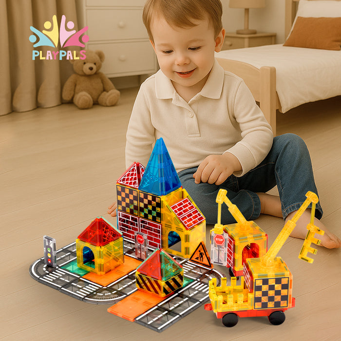 60Pcs Kids Magnetic Tiles Road Set City Building Toys Child Gift