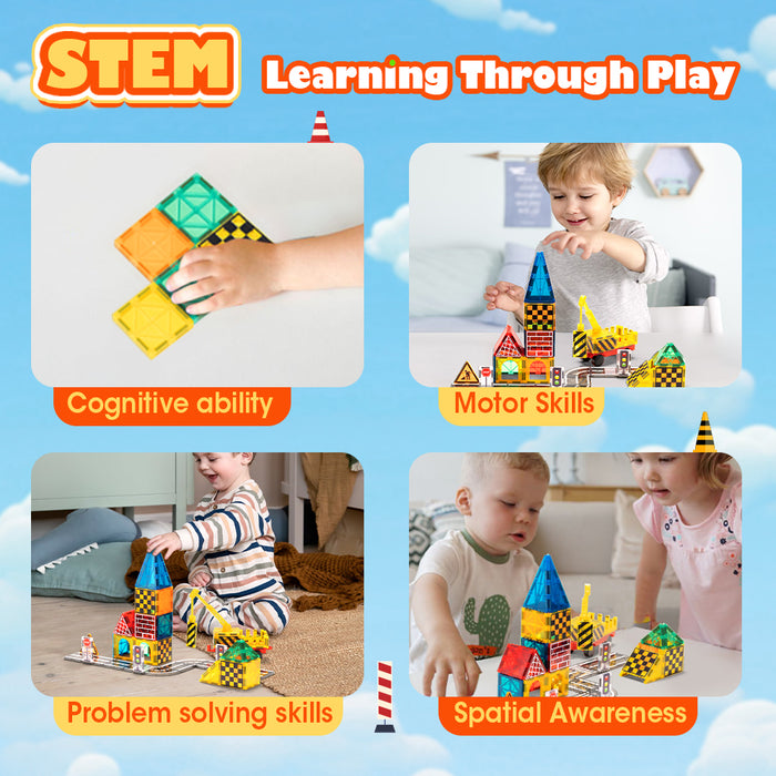 60Pcs Kids Magnetic Tiles Road Set City Building Toys Child Gift