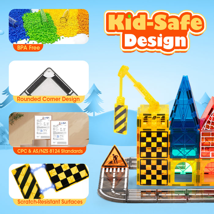 60Pcs Kids Magnetic Tiles Road Set City Building Toys Child Gift