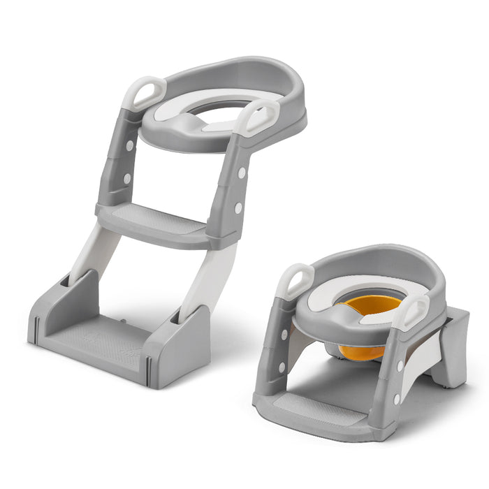 Potty Trainer Toilet Seat Chair Kids Toddler W / Ladder Grey