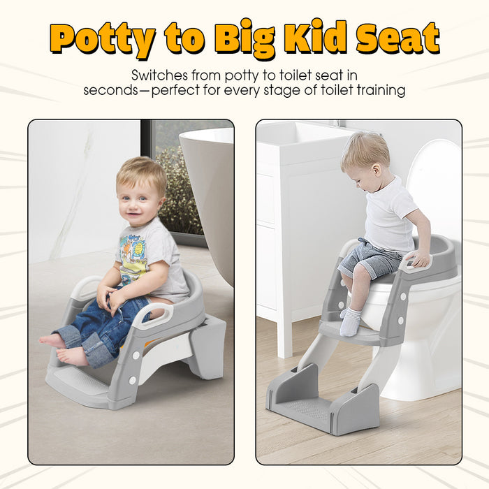 Potty Trainer Toilet Seat Chair Kids Toddler W / Ladder Grey