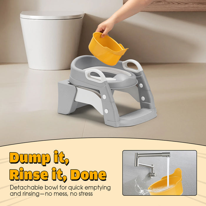 Potty Trainer Toilet Seat Chair Kids Toddler W / Ladder Grey