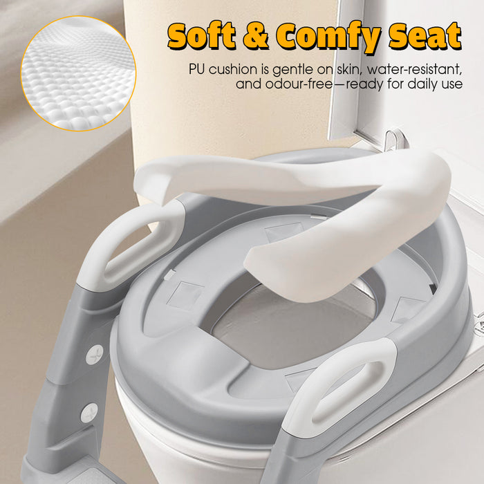 Potty Trainer Toilet Seat Chair Kids Toddler W / Ladder Grey