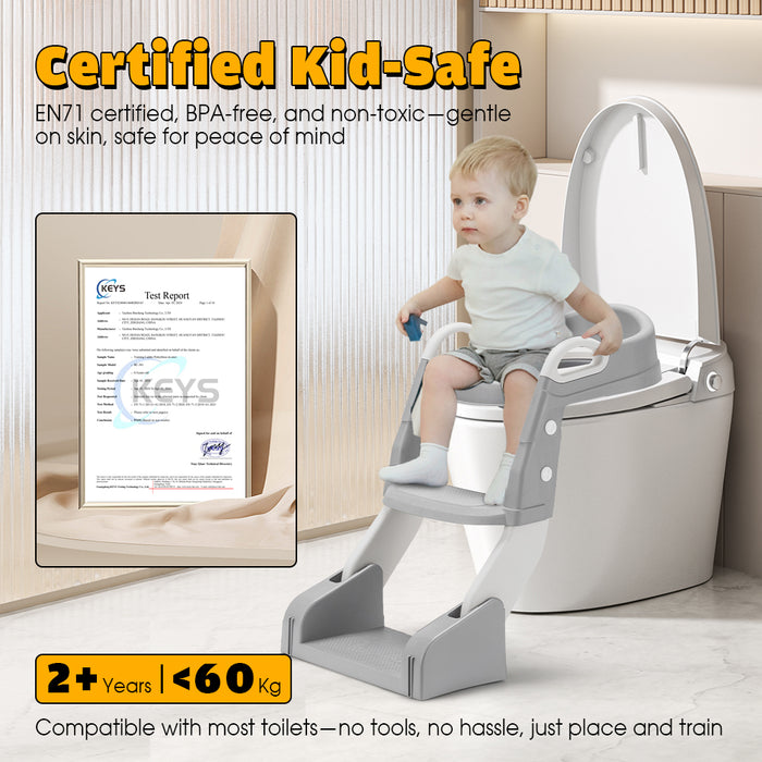Potty Trainer Toilet Seat Chair Kids Toddler W / Ladder Grey