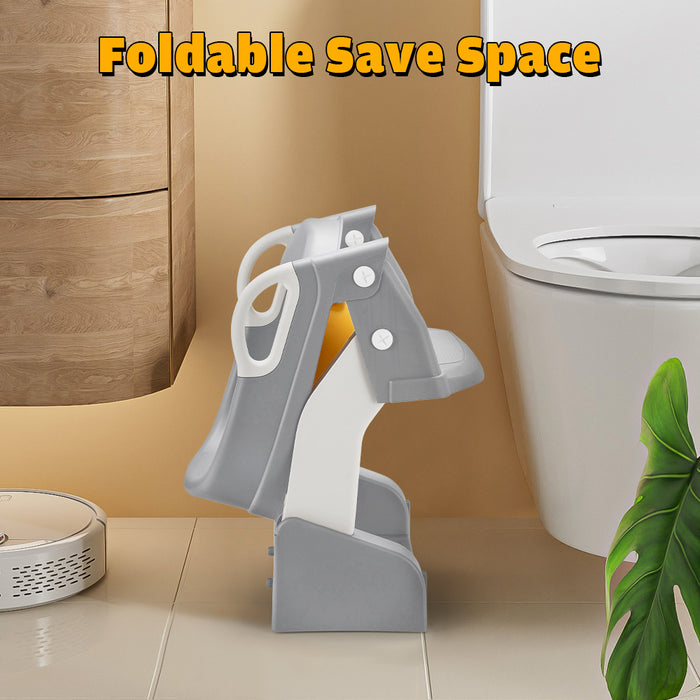 Potty Trainer Toilet Seat Chair Kids Toddler W / Ladder Grey