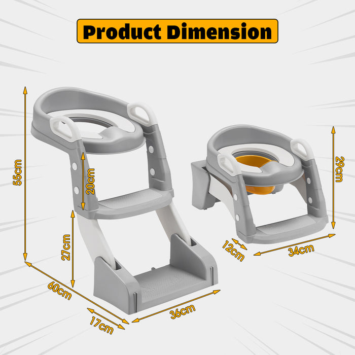 Potty Trainer Toilet Seat Chair Kids Toddler W / Ladder Grey