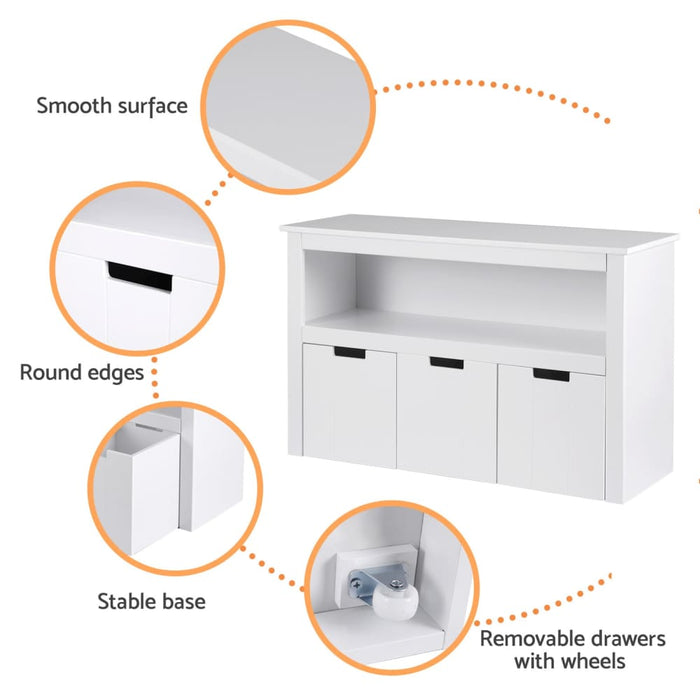 Kids Bookshelf 3 Drawers Storage Children Bookcase Toy