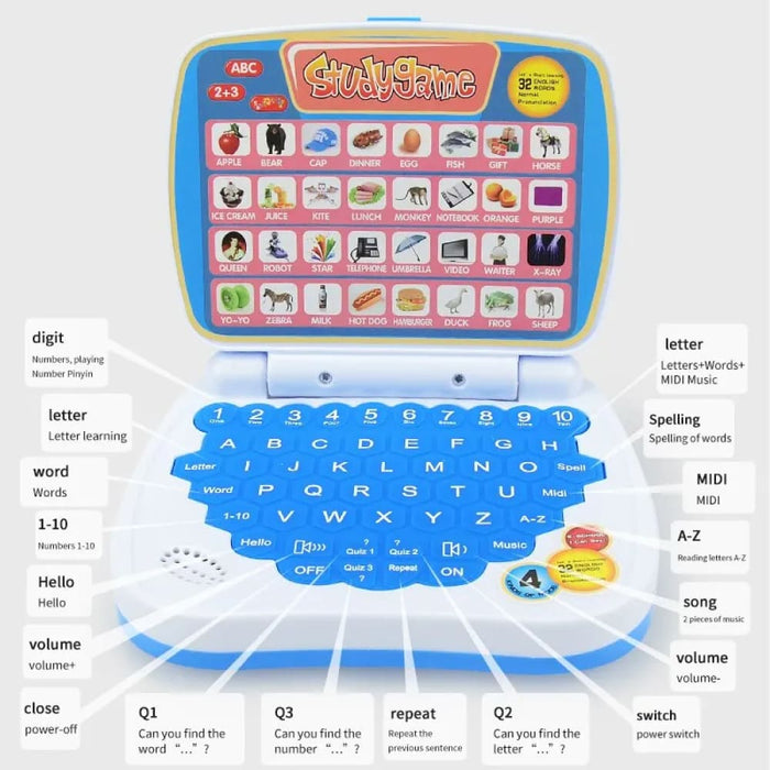 Kids English Learning Laptop Toy Abc Numbers Words Spelling