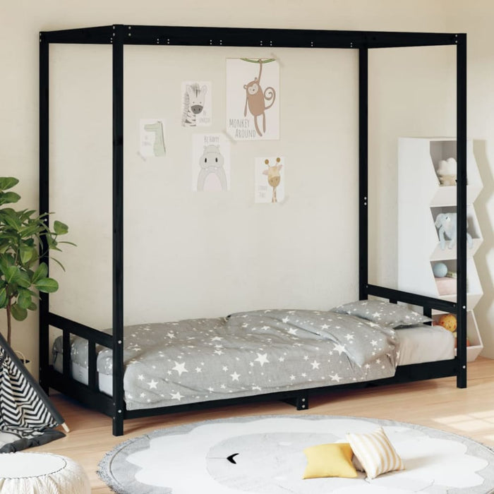 Kids Bed Frame Black 90x190 Cm Solid Wood Pine Ntapon