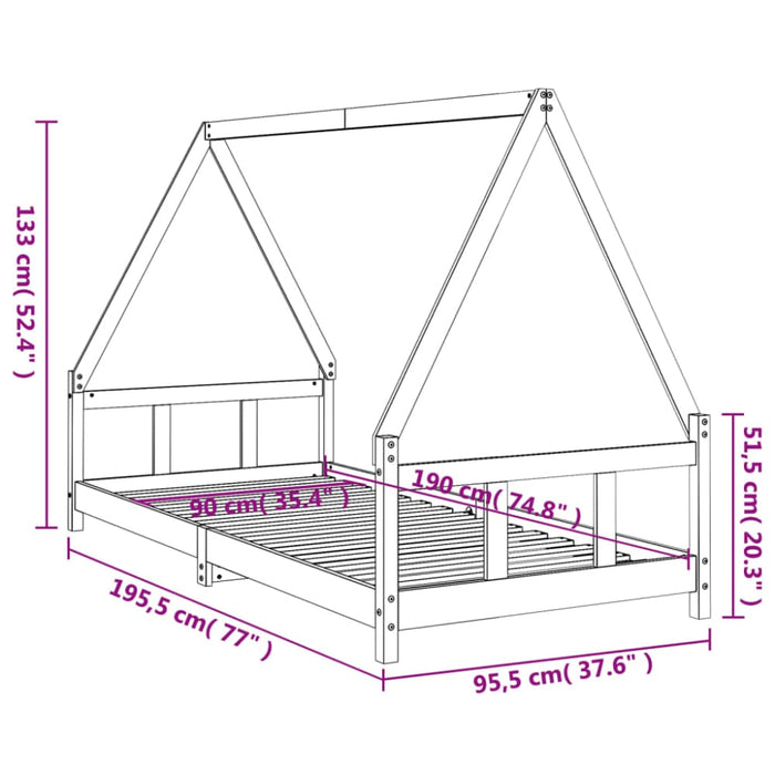 Kids Bed Frame White 90x190 Cm Solid Wood Pine Ntaalt