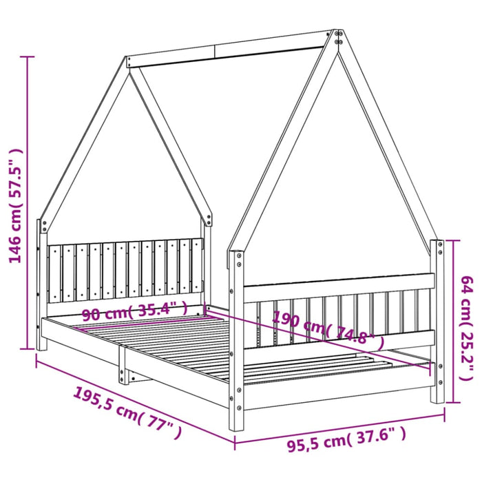 Kids Bed Frame White 90x190 Cm Solid Wood Pine Ntapbn