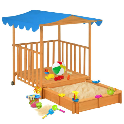 Kids Playhouse with Sandbox Fir Wood Blue Uv50 Koikp