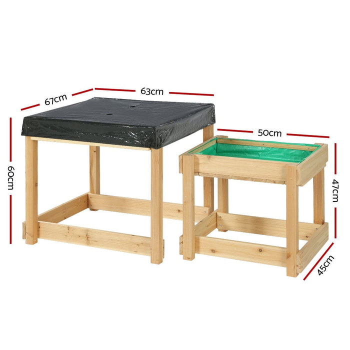 Kids Sandpit Sand and Water Wooden Table with Cover Outdoor