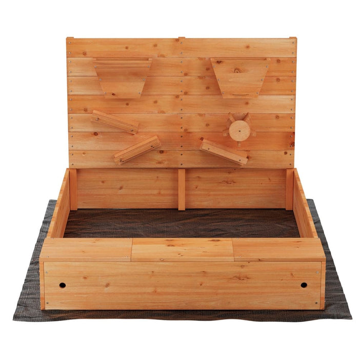 Kids Sandpit Wooden Sandbox Sand Pit with Cover Funnel