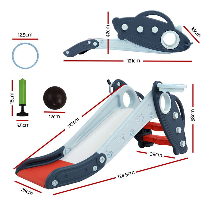 Kids Slide Set Outdoor Playground Basketball Hoop Ring