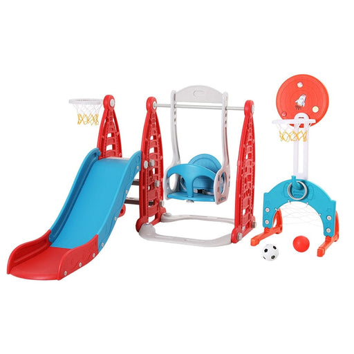 Kids Slide Swing Set Basketball Hoop Rings Football Outdoor