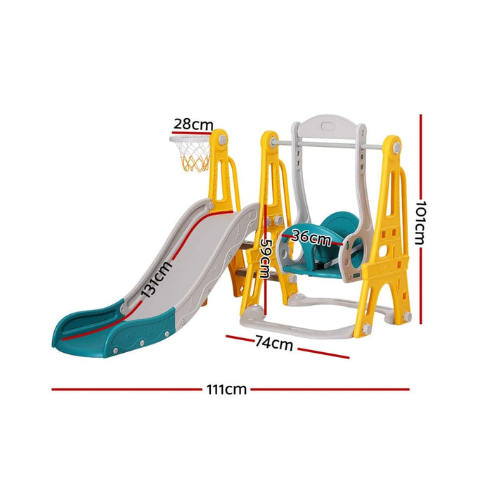 Kids Slide Swing Set Basketball Outdoor Toys Adjustable