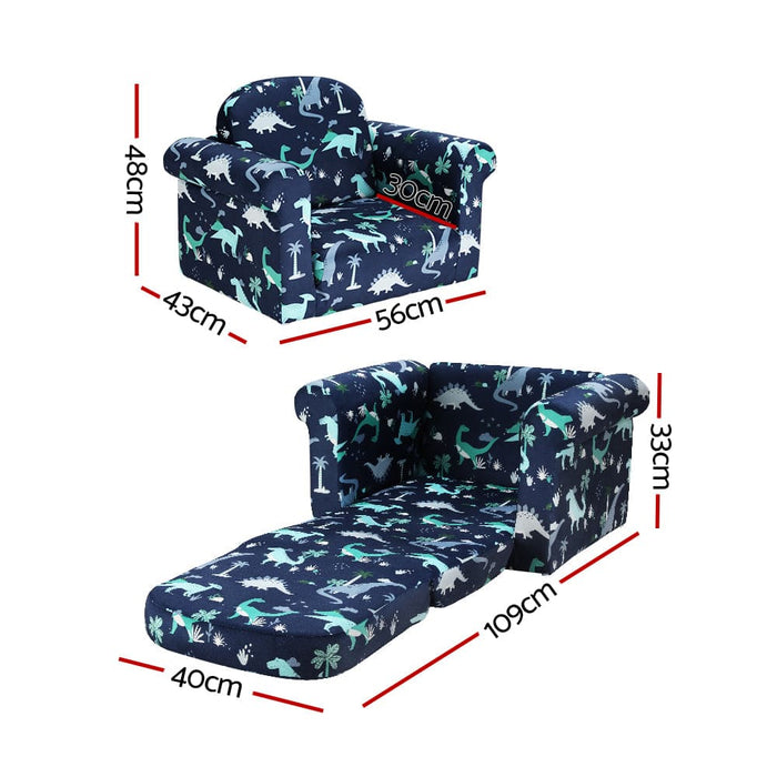 Kids Sofa 2 Seater Children Flip Open Couch Lounger