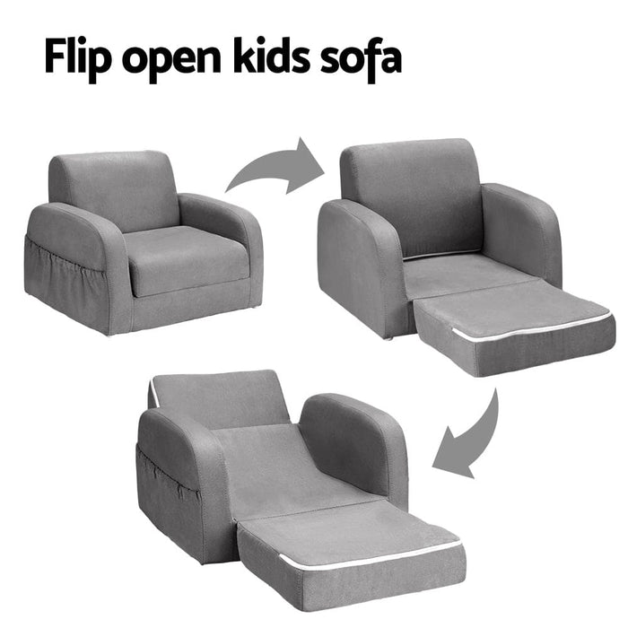 Kids Sofa 2 Seater Children Flip Open Couch Lounger