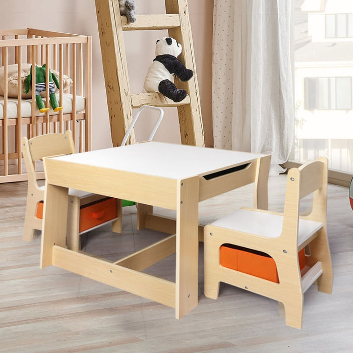 Kids Table and Chairs Set Storage Box Toys Play Desk Wooden