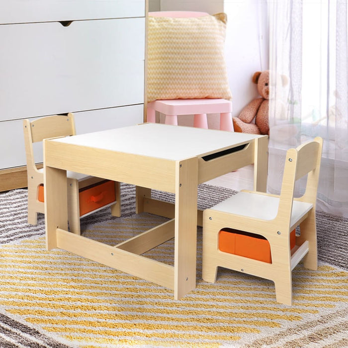 Kids Table and Chairs Set Storage Box Toys Play Desk Wooden