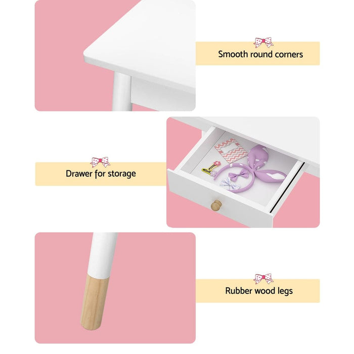 Kids Vanity Makeup Dressing Table Chair Set Wooden Mirror