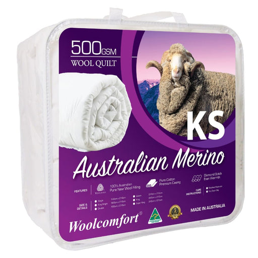 King Single Size Australian Made Merino Wool Quilt 500gsm