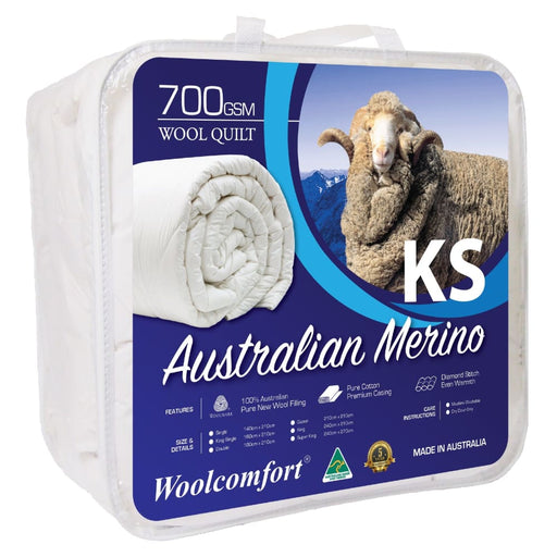 King Single Size Australian Made Merino Wool Quilt 700gsm
