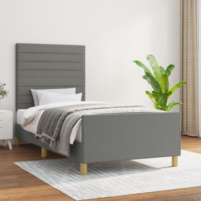 King Single Size Bed Frame With Headboard Dark Grey 106x203