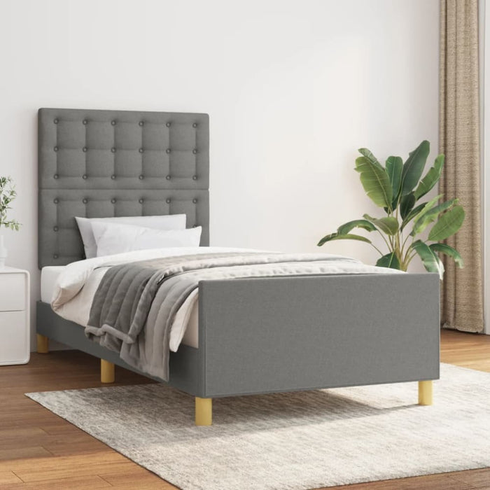 King Single Size Bed Frame With Headboard Dark Grey 106x203