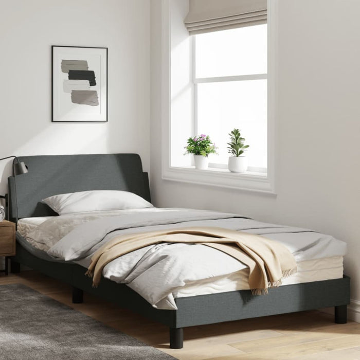 King Single Size Bed Frame with Headboard Dark Grey 107x203