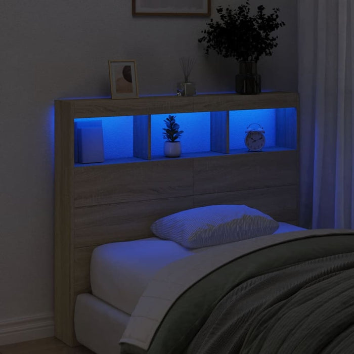 King Single Size Headboard Cabinet With Led Sonoma Oak