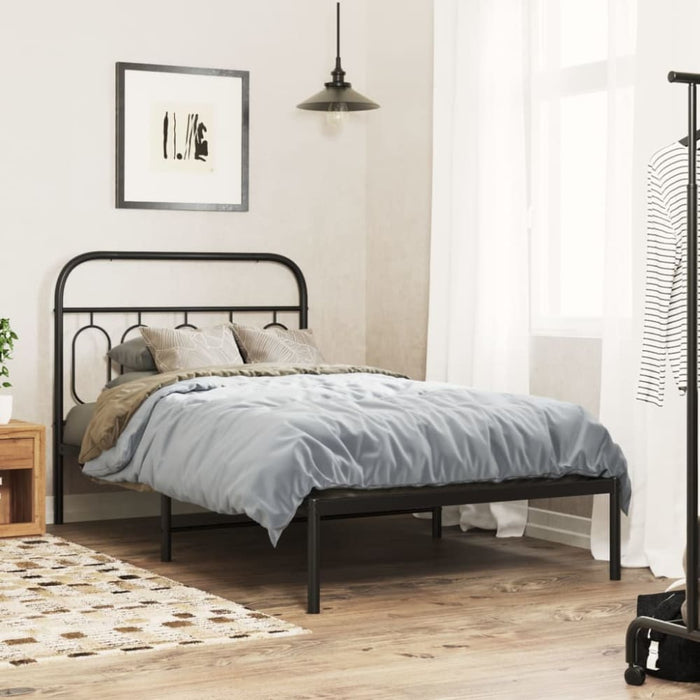 King Single Size Metal Bed Frame With Headboard Black